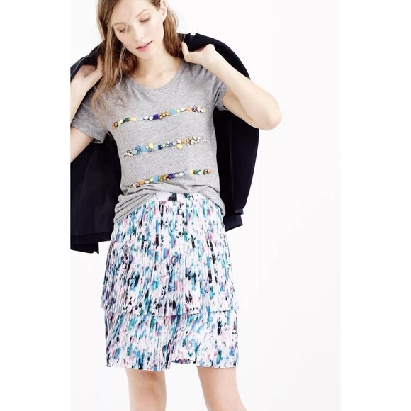 J. Crew Tier Pleated Skirt Size 8 Watercolor Mini A-line - Picture 3 of 11